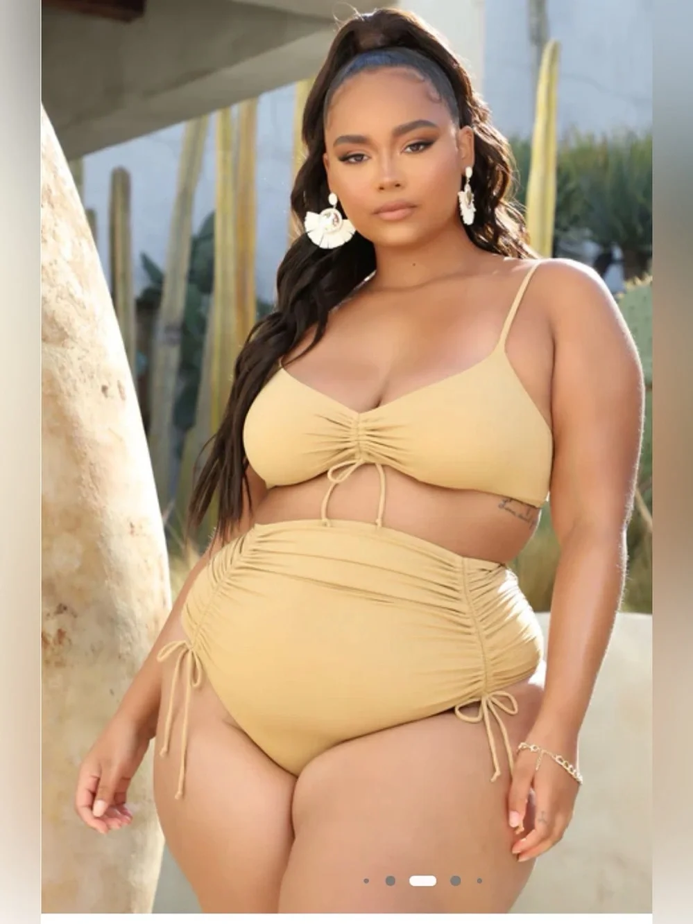 Fashion Nova Tan Ruched 2-Piece Bikini Set
